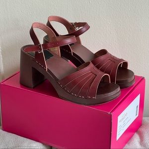 Swedish Hasbeens Strap Platform Leather/Wood Sandal